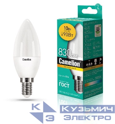 Лампа светодиодная LED10-C35/830/E14 10Вт 220В Camelion 13559