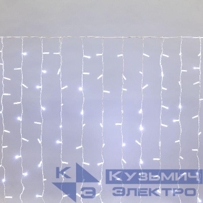 Гирлянда светодиодная "Светодиодный Дождь" 2х1.5м 300LED бел. 23Вт 230В IP65 постоян. свечение провод бел. (нужен шнур питания 303-500-1) Neon-Night 235-115