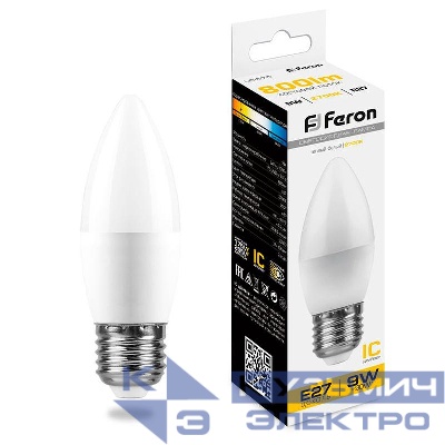 Лампа светодиодная LB-570 9Вт C37 свеча 2700К E27 230В FERON 25936