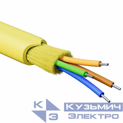 Кабель волоконно-оптический распределительный арамидные упрочняющие нити для внутренней прокладки нг(A)-HFLTx 4 ОВ категорияOS2 (G.652.D) плотный буфер 0.4кН барабан 500м DKC RNDT9C4YL03-E