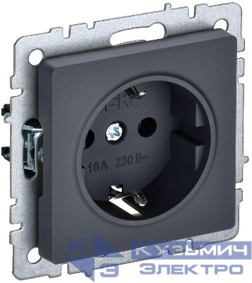 Розетка 1-м СП BRITE РС14-1-0-БрГ 16А с заземл. защ. шторки механизм графит IEK BR-R14-16-K53