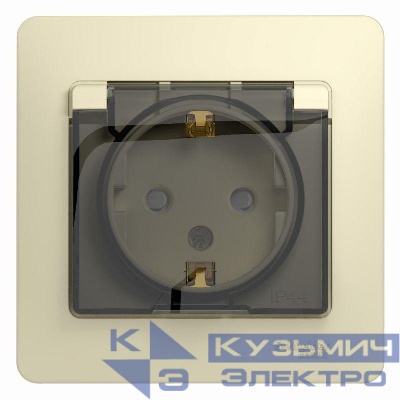 Розетка 1-м СП Glossa 16А IP44 с заземл. защ. шторки с крышкой в сборе беж. SE GSL000248