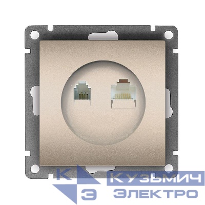 Розетка компьютерная + телефонная 2-м СП Афина механизм шампань Universal A0052-Br