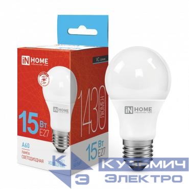 Лампа светодиодная LED-A60-VC 15Вт грушевидная 6500К холод. бел. E27 1430лм 230В IN HOME 4690612020280
