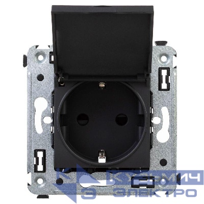 Розетка 1-м СП 2мод. Avanti "Черный матовый" 16А 2P+E защ. шторки с крышкой механизм черн. DKC 4412013