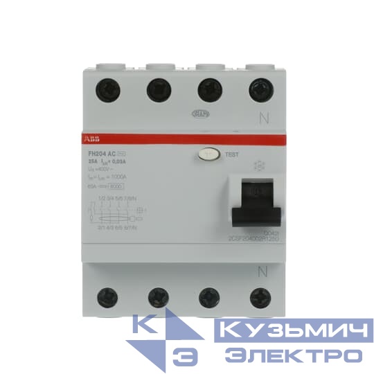 FH204 AC-25/0,03 Выключатель дифференциального тока 4-модульный EU 2CSF204002R1250 (замена для 2CSF204004R1250)