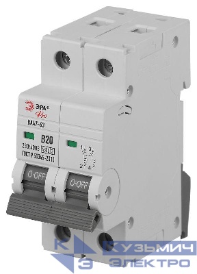 Выключатель автоматический 2п B 20А 4.5кА ВА47-63 PRO ЭРА Б0059380