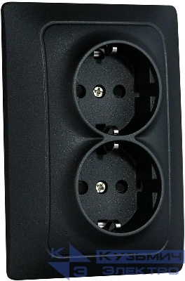 Механизм розетки 2-местн. с/з с з/ш СП Bravo 16А IP20 250В графит GUSI С10Р6-010