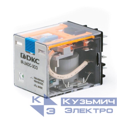 Реле одиночное 24В DC до 16А 3 прекидн. контакта DKC IR-24DC-3CO-D