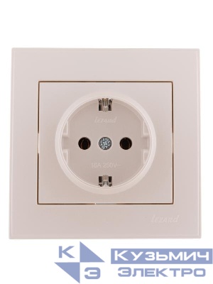 Розетка 1-м СП Rain с заземл. керамика жемчуж./бел. перламутр. LEZARD 703-3030-122