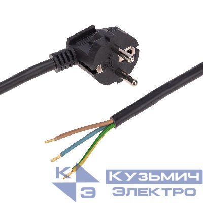 Шнур электрический с угловой вилкой 16А 3500Вт ПВС 3х1.5кв.мм 3м черн. Rexant 11-1326