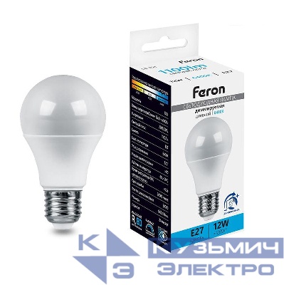 Лампа светодиодная LB-931 12Вт A60 грушевидная 6400К E27 230В диммир. FERON 51054