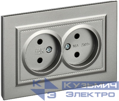 Розетка 2-м СП BRITE РС12-2-БрС 10А в сборе без заземл. без защ. шторок сталь IEK BR-R20-10-K46-F