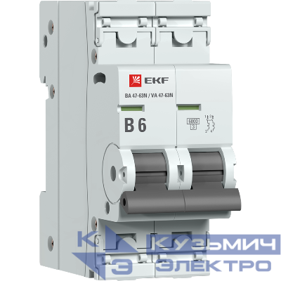Выключатель автоматический модульный 2п B 6А 6кА ВА 47-63N PROxima EKF M636206B