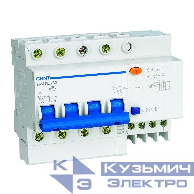 Выключатель автоматический дифференциального тока 4п C 16А 100мА тип AC 6кА DZ47LE-32 CHINT 199689