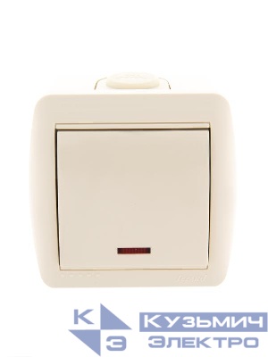 Выключатель 1-кл. ОП Nata 10А IP20 с подсветкой крем. LEZARD 710-0300-111