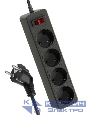 Удлинитель с сетевым фильтром 4х1.5м с заземл. 10А IP20 2.2кВт 3х0.75 с предохранителем с выкл. с индикатором сети КОСМОС FKsm1.5m-4g(B)