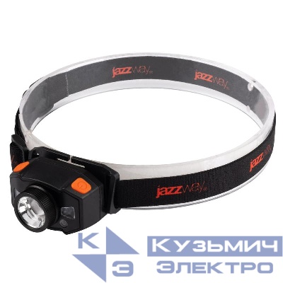 Фонарь аккумуляторный налобный AccuH1-L5WZ-og zoom LED 5Вт + 2хRED SMD IP54 5 режимов: 100проц. 180лм 3.5ч/50проц. 110лм 5.5ч/30проц. 65лм 15ч/красн. 28ч/мигающ. красн. 12ч аккум. 0.8А.ч управл. жестами черн./оранж. JazzWay 5036611