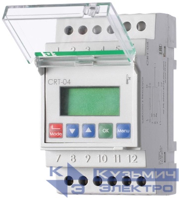 Регулятор температуры CRT-04 (от 0 до +60 град.C; микропроцессорный; многофункц.; ЖКИ индикация; с выносным датчиком в комплекте; монтаж на DIN-рейке 35мм 230В AC 16А 1P IP20) F&F EA07.001.009