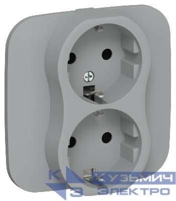 Розетка 2-м СП FLITE РС12-1-А-ФлС 16А с заземл. без защ. шторок безвинтовое крепление в сборе механизм сер. IEK FI-R21A-16-1-K03