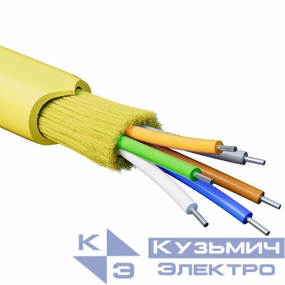 Кабель волоконно-оптический распределительный арамидные упрочняющие нити для внутренней прокладки нг(A)-HFLTx 8 ОВ категорияOS2 (G.652.D) плотный буфер 0.4кН барабан 500м DKC RNDT9C8YL03-E