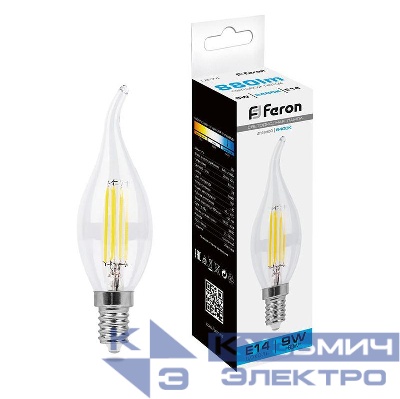 Лампа светодиодная LB-74 9Вт прозрачная 6400К E14 230В FERON 38235
