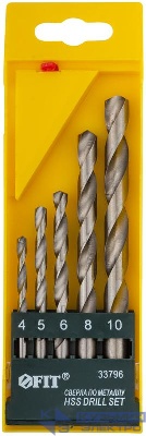 Набор сверл по металлу HSS полированных 5 шт (4-5-6-8-10мм) FIT 33796