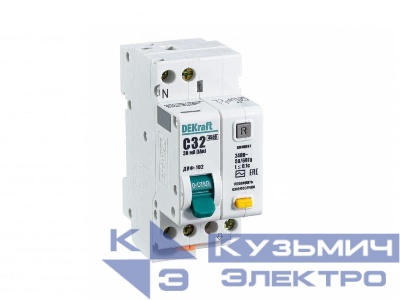 Выключатель автоматический дифференциального тока 2п (1P+N) C 32А 30мА тип AC 4.5кА ДИФ-102 2мод. DEKraft 16006DEK