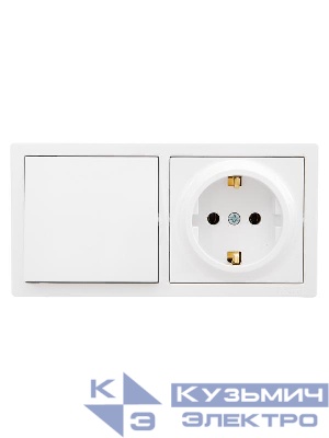 Блок ОП LETO (1-кл. выключатель + 1-м розетка с заземл.) горизонт. бел. LEZARD 752-0200-170BAP