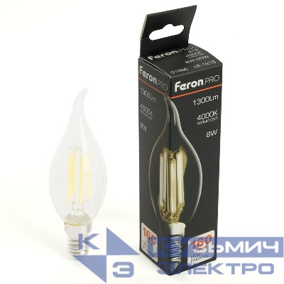 Лампа светодиодная LB-1218 8Вт C35T свеча на ветру прозрачная 4000К E14 1300лм 175-265В FERON 51266