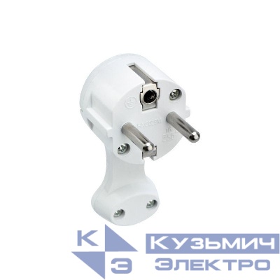 Вилка Евро угловая 16А с заземл. плоская за шкаф бел. Rexant 16-0734