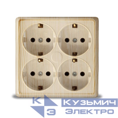 Розетка 4-м ОП Олимп с заземл. квадрат сосна UNIVersal 1177