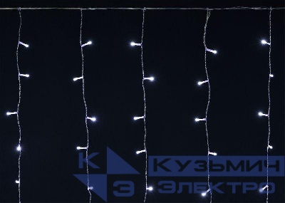 Гирлянда "Бахрома" 4.5х0.7м 200LED бел. IP44 провод прозр. 230В транзит IEK LGDU301-2-200-L3-T-S-44
