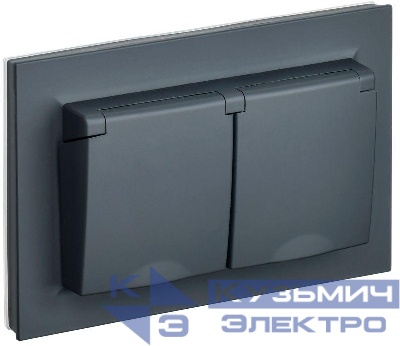 Розетка 2-м СП BRITE РСбш12-3-44-БрГ 16А IP44 в сборе с заземл. защ. шторки с крышкой графит IEK BR-R26-16-44-K53-F