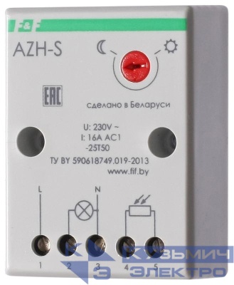 Фотореле AZH-S (выносной фотодатчик IP-65 монтаж на плоскость 230В 16А 1НО IP20) F&F EA01.001.007