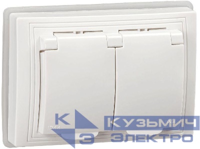 Розетка 2-м СП Кварта РСбш12-3-КБ-44 16А IP44 с заземл. защ. шторки бел. GENERICA KV-R26-16-44-K01