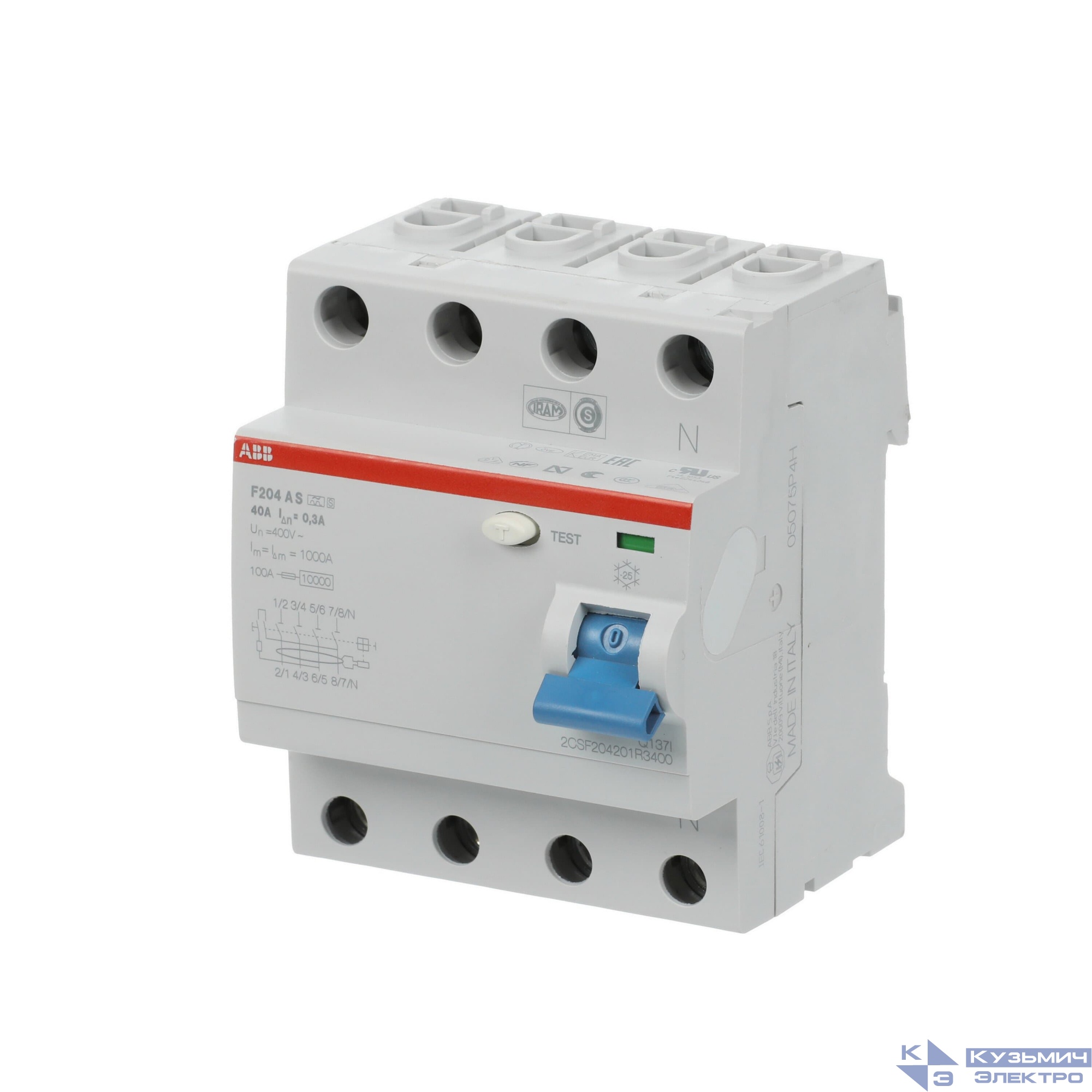 F204 A S-40/0,3 Выключатель дифференциального тока 4-модульный 2CSF204201R3400