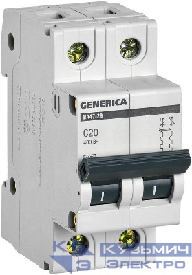 Выключатель автоматический модульный 2п C 20А 4.5кА ВА47-29 GENERICA MVA25-2-020-C