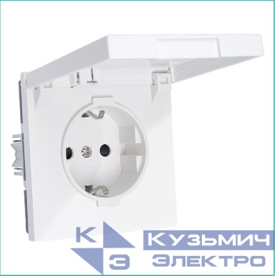 Розетка 1-м СП FD Shuko 16А IP20 с заземл. защ. шторки с крышкой механизм бел. глянцевый Jasmart FD5505W