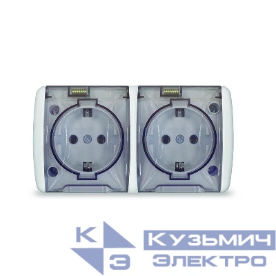 Розетка 2-м ОП Клио 16А IP54 с заземл. с прозр. крышкой бел. Universal К2232
