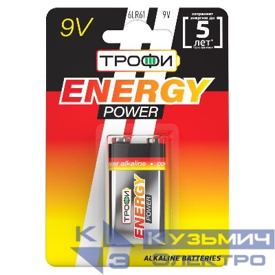 Элемент питания алкалиновый "крона" 6LR61 6LR61-1BL (блист.1шт) Трофи C0034928