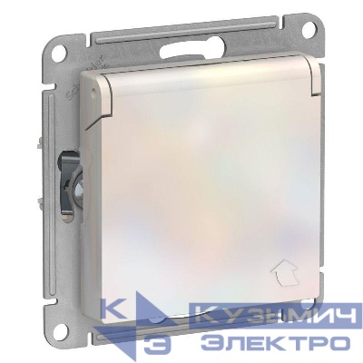 Розетка 1-м СП AtlasDesign 16А IP20 с заземл. защ. шторки с крышкой механизм жемчуж. SE ATN000446