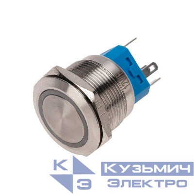Кнопка антивандальная d22 12В без фикс. (6с) OFF-(ON)/ON-(OFF) подсв/син. Rexant 36-3511