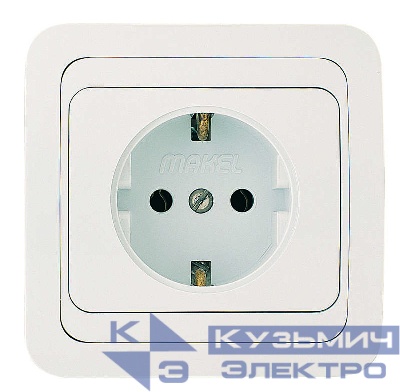 Розетка 1-м СП Mimoza 16А IP20 с заземл. пластик. основ. бел./бел. Makel 12028
