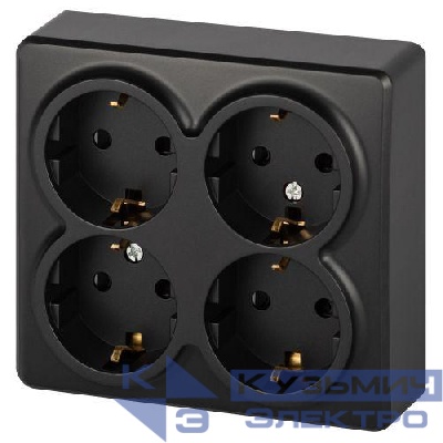 Розетка 4-м ОП Эксперт 11-2211-05 16А IP20 250В 4х2P+E Schuko с заземл. защ. шторки антрацит Эра Б0063004