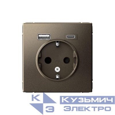 Розетка ArtGallery 16А с 2-мя заряд. устройствами USB A+C 5В/2.4А/3А 2х5В/1.5А механизм мокко SE GAL000632