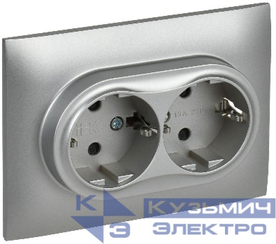 Розетка 2-м SKANDY 16А с заземл. защ. шторки в сборе SK-R07S серебр. IEK SK-R24-16-K23-F