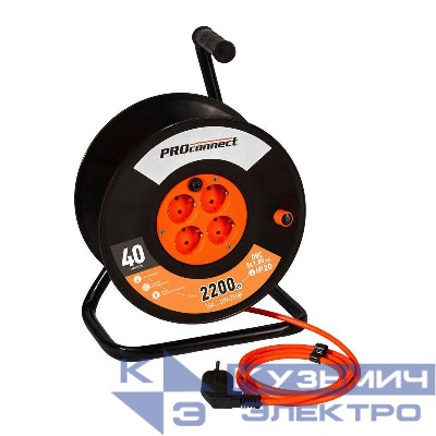 Удлинитель на катушке 4х40м с заземл. 10А IP20 Standart ПВС 3х1 PROCONNECT 11-7606