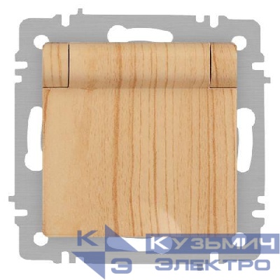 Розетка 1-м СП Accent 6-203-11 16А IP20 250В 2P+E Schuko с крышкой AL/CU сосна Intro Б0063479