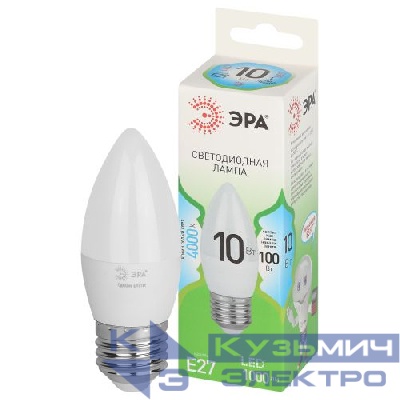 Лампа светодиодная GREEN LINE B35-10W-840-E27 GL 10Вт свеча 4000К яркий свет бел. E27 Эра Б0067096